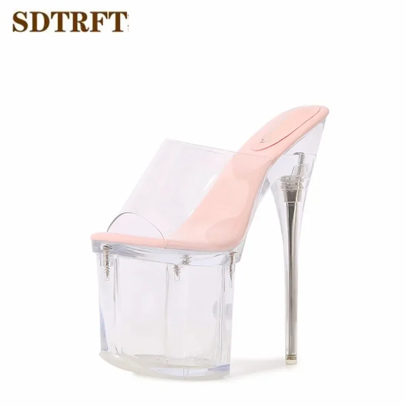 SDTRFT tacchi a spillo sandali con plateau trasparenti 19cm pantofola con tacco sottile Peep Toe infradito scarpe décolleté da donna zapatos de mujer