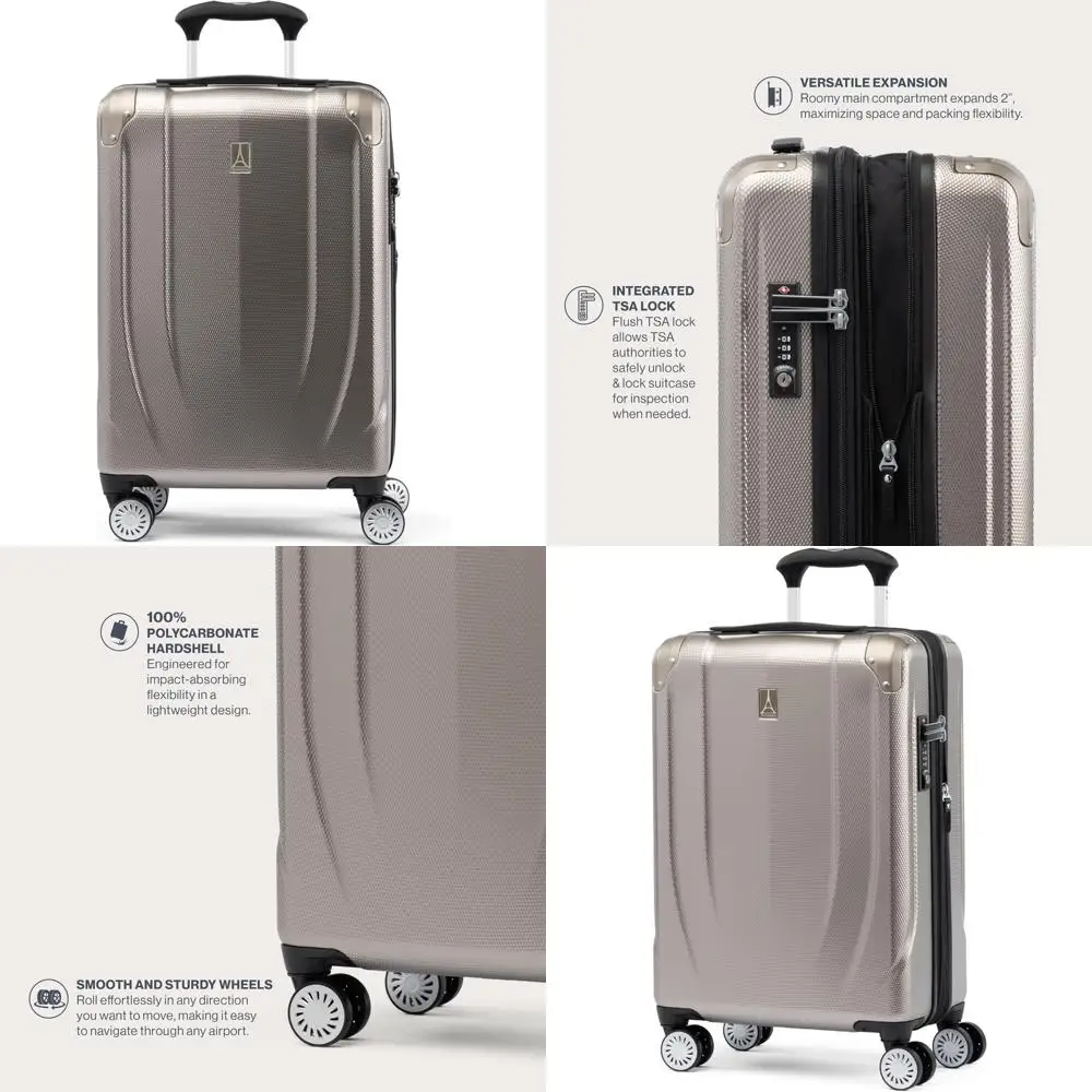 

Легкий расширяемый чемодан-спиннер с твердым корпусом, 8 колес, 21-дюймовый чемодан для ручной клади, цвет шампанского