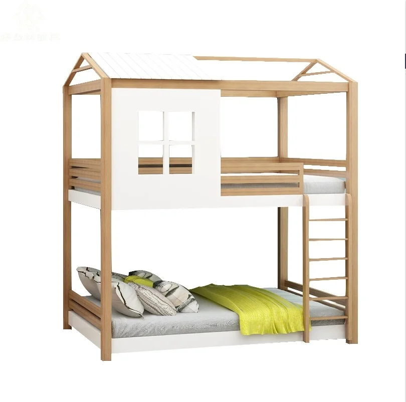 Solid wood children's treehouse bed, double-layer high and low princess castle with slide cabinet, multifunctional bed