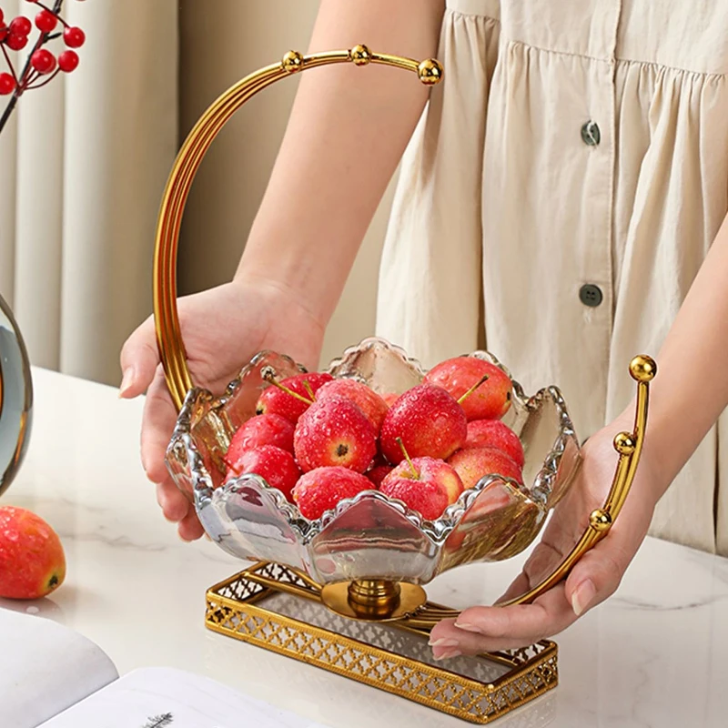 Light Luxury Style European Creative Metal Glass Moon Fruit Plate Living Room Restaurant Candy Fruit Fruit Basket Decorations