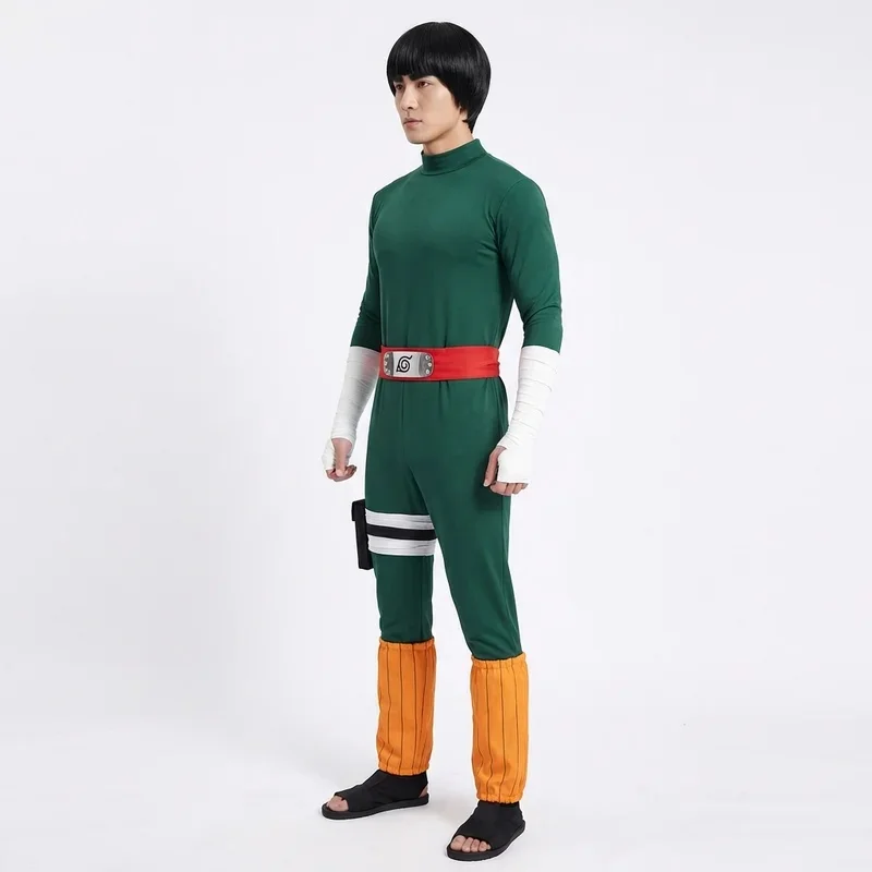 

COSAnime Ninja Rock Lee Cosplay Costume Unisex Green Jumpsuit Bodysuit Wig Red Headband Halloween Outfit