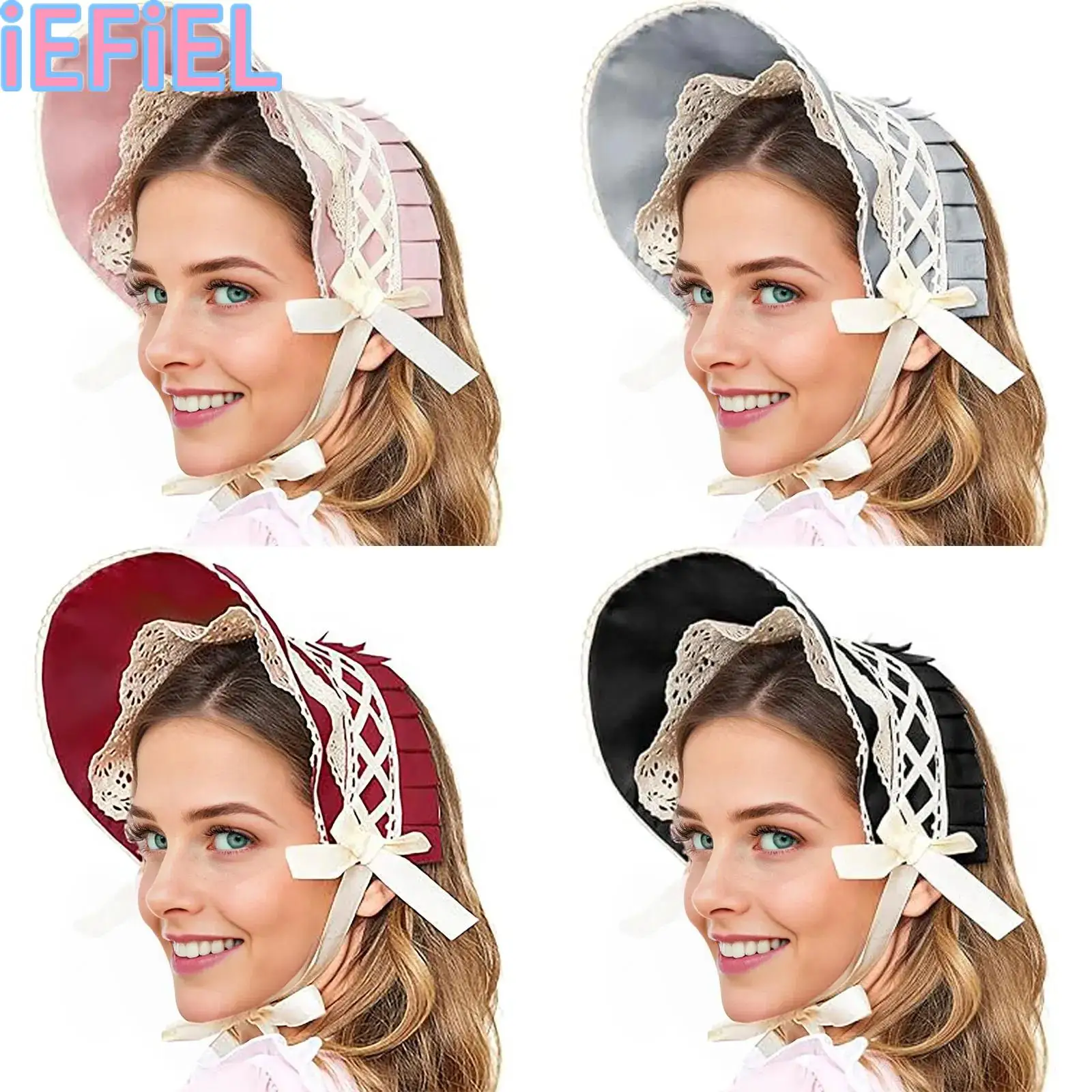 

Victorian Lace Bonnet Bow Hat Colonial Headwear for Party Halloween Costume Dress Up Sun Cap