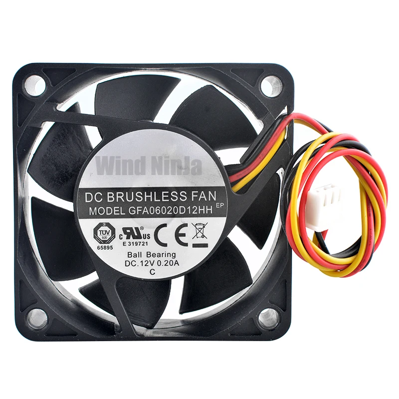 GFA06020D12HH 6cm 60mm fan 60x60x20mm DC12V 0.20A 3pin cooling fan for chassis CPU power supply