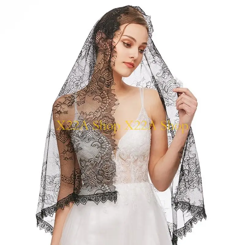 

Уникальная церковная вуаль-мантилья, латинская массовая вуаль, кружевная шаль с цветочным принтом, шарф для покрытия головы для