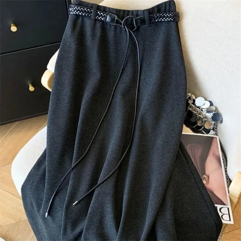 

Autumn Korean Black Wild Woolen Cloth Skirts Women Fashion Elegant High Waist Female Skirts Casual Loose A-line Ladies Skirts