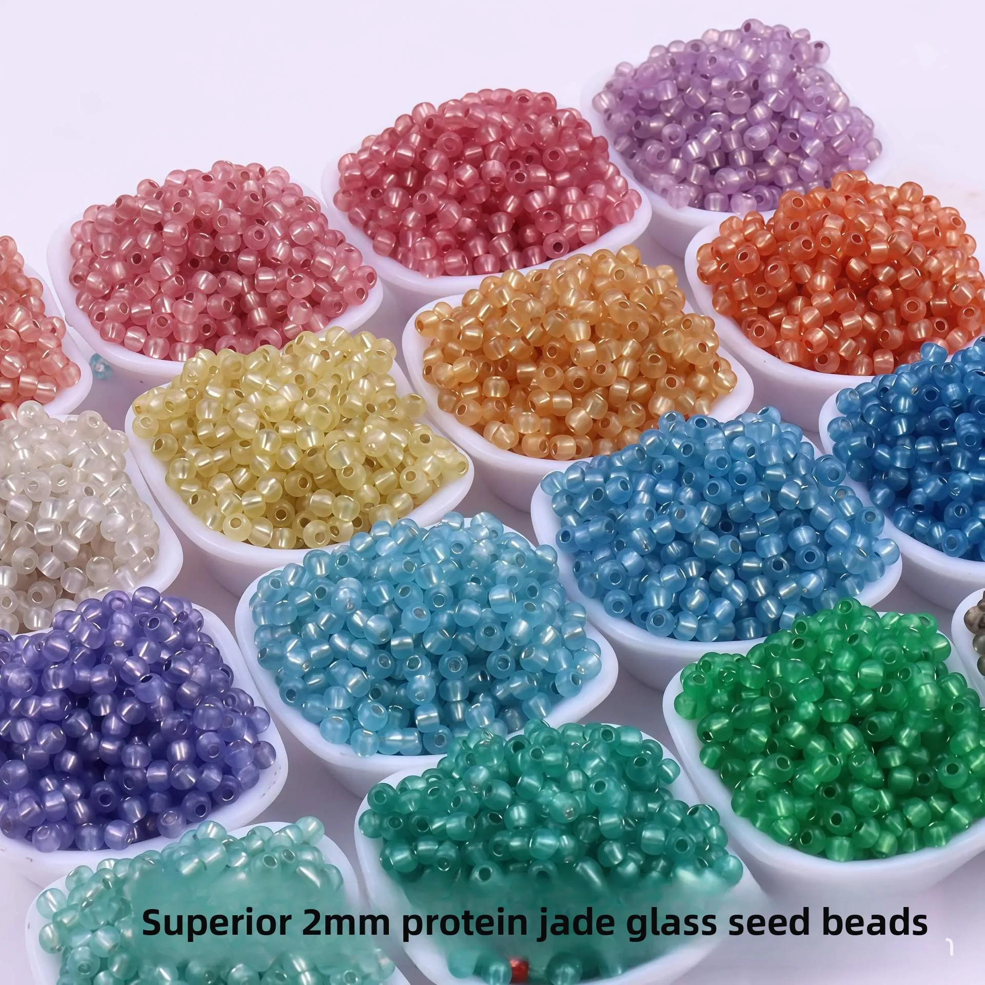 Super Premium 2mm Protein-Jade-Silber-Gefüllte Glasreisperlen, DIY lose Perlen, Materialien für Schuh- und Bekleidungszubehör.