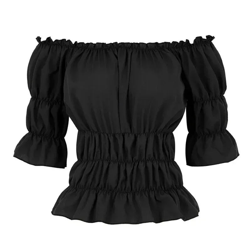 DY202025men camponês fora do ombro mangas curtas blusas boho camisa medieval vintage steampunk pirata traje25