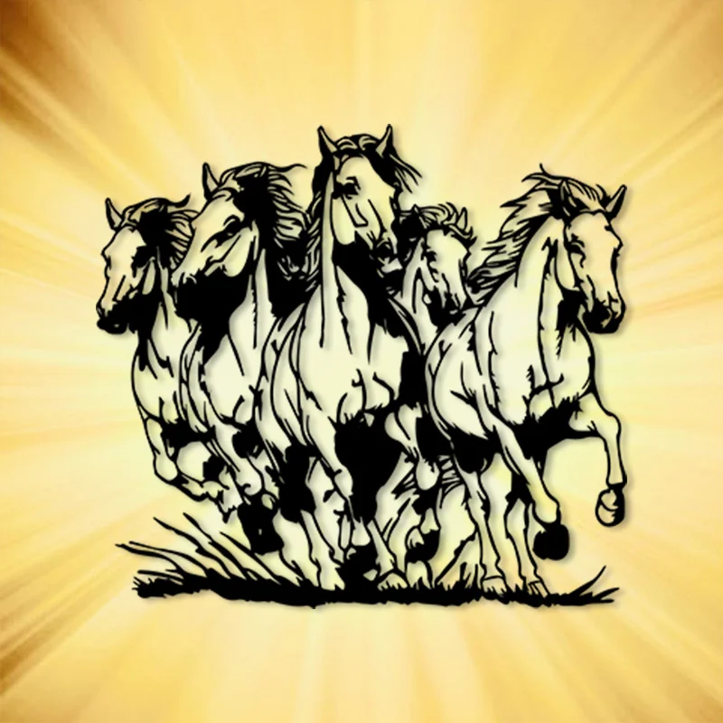 1 pieza de arte de pared metálico vintage de hierro inoxidable con diseño de caballos de doma - Cinco caballos galopando con movimiento dinámico