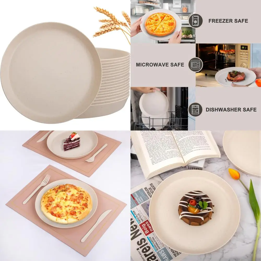 

ei 18pcs beige wheat straw plates,unbreakable reusable plastic plates,melamine plate for camping,picninc,family dinner,wheat str