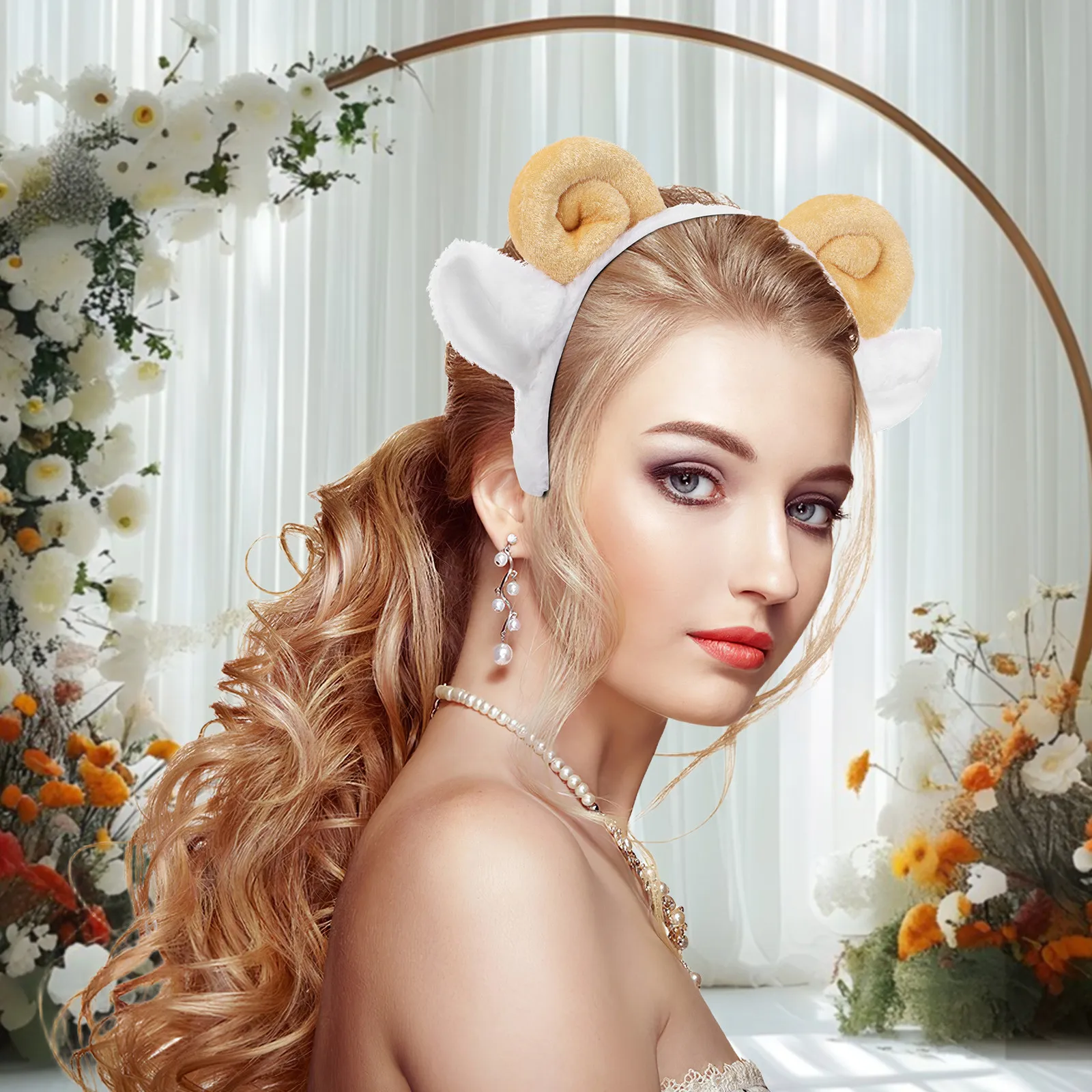 

Ободок для волос с овечьими рожками, легкий, с милыми ушками животных, для свадьбы, косплея, вечеринки, модный аксессуар, ободок с козьими рожками