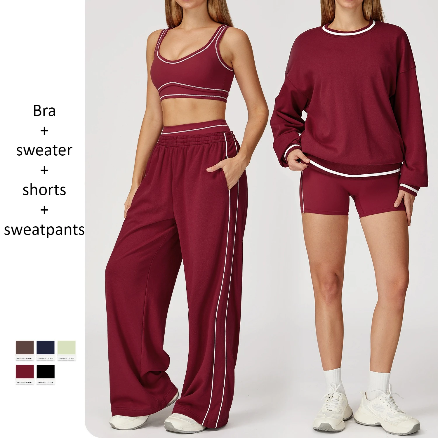 Gym Workout Clothes for Women Ensemble Female Yoga Set Running Sweatshirt with Shorts Sweatpants Winter Sweater Set Sport Suit