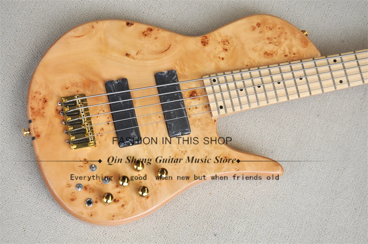 5 String Electric Bass Guitar, For Bass, Maple Neck Through Ash Body, Maple Fingerboard, Small Mini Switch, Active Battery