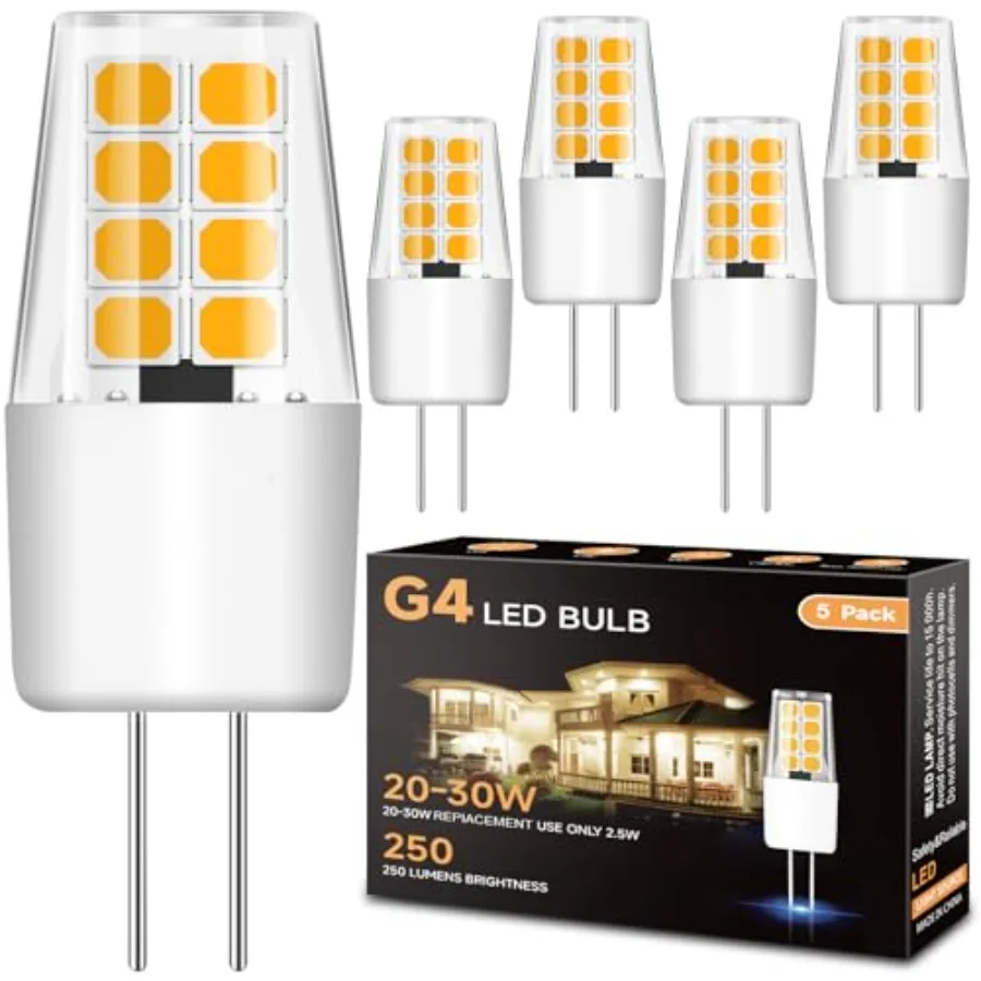 G4 Led Bulb, 12V Landscape Light Bulbs, Replacement 20W-30W T3 G4 Halogen Bulb, Warm White 3000K, 2.5W 250LM G4 Bi Pin Base for