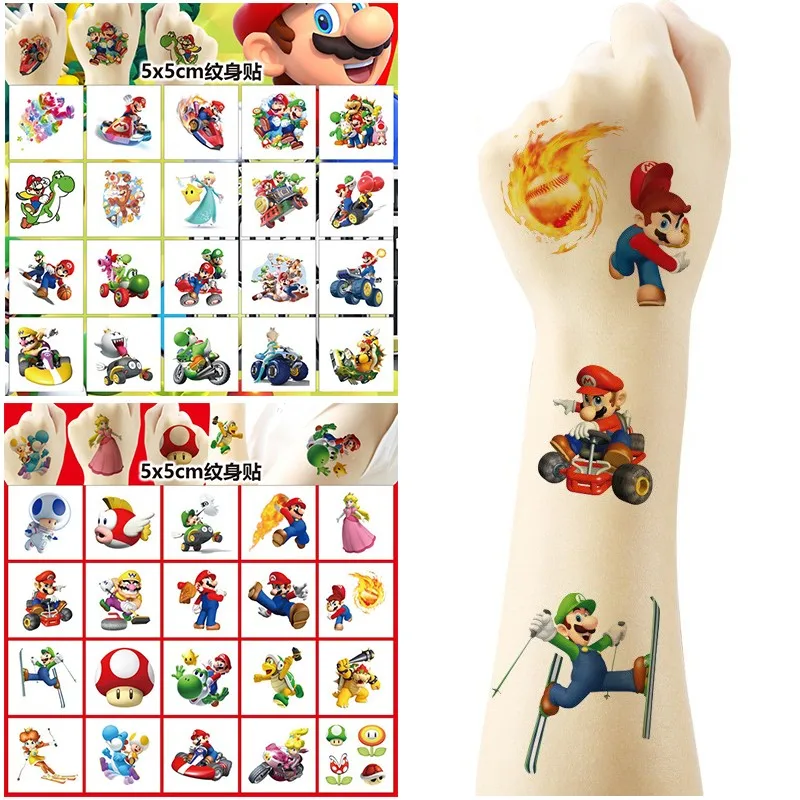 Super Mario Cartoon tatuagem temporária adesivos, tatuagem impermeável para crianças, presente de Natal engraçado para crianças, 20pcs