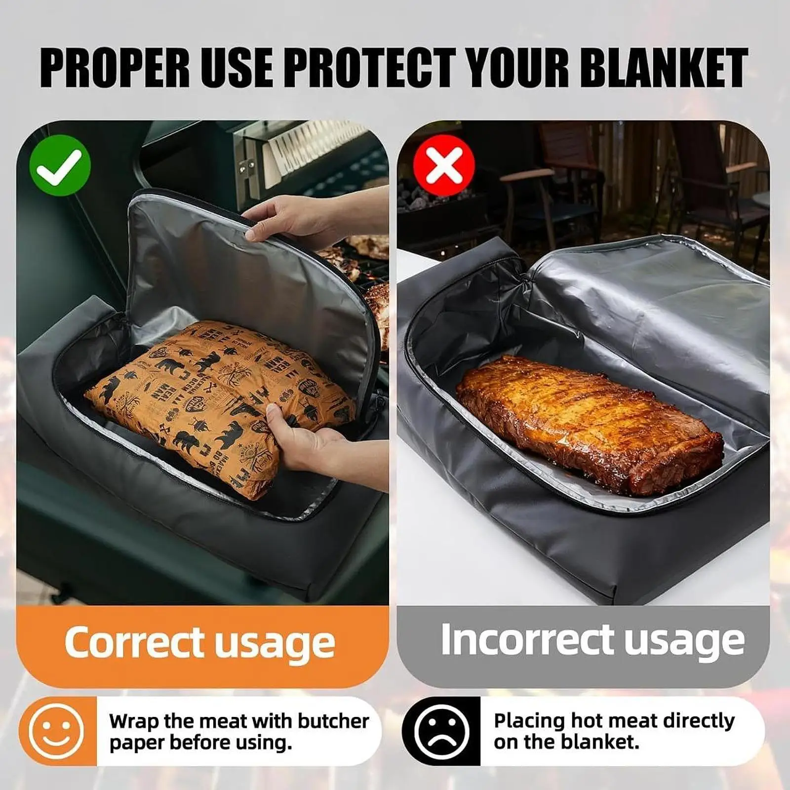 Leakproof Insulated Meat Resting Bag Rollable BBQ Storage Zipper Closure for Camping BBQ Utensils Set Outdoors