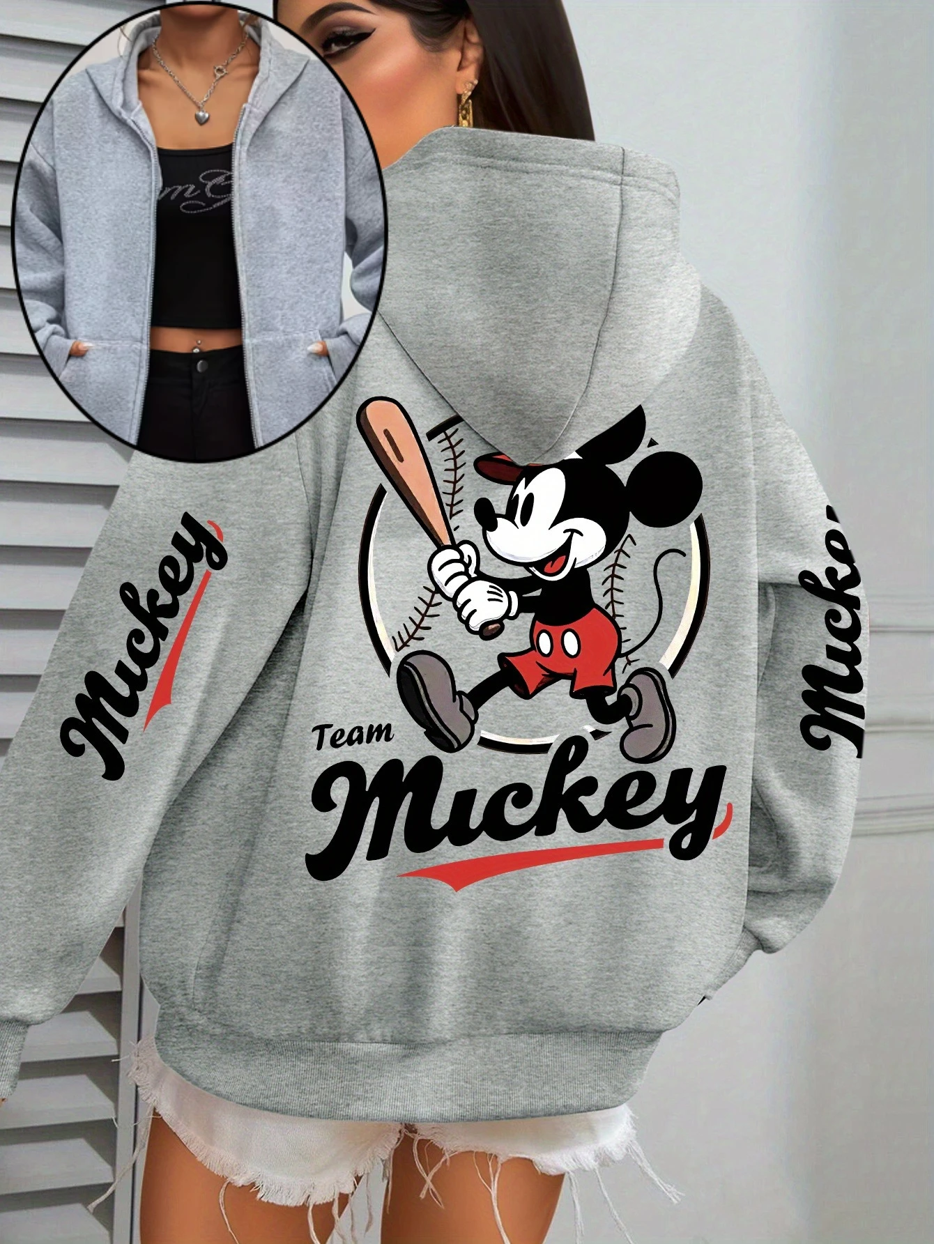 여성 디즈니 친구 미키 마우스 시리즈 지퍼 후드티 아늑한 플리스 스웨트셔츠 재킷 남성 코튼 가을 겨울 풀오버 코트 탑스