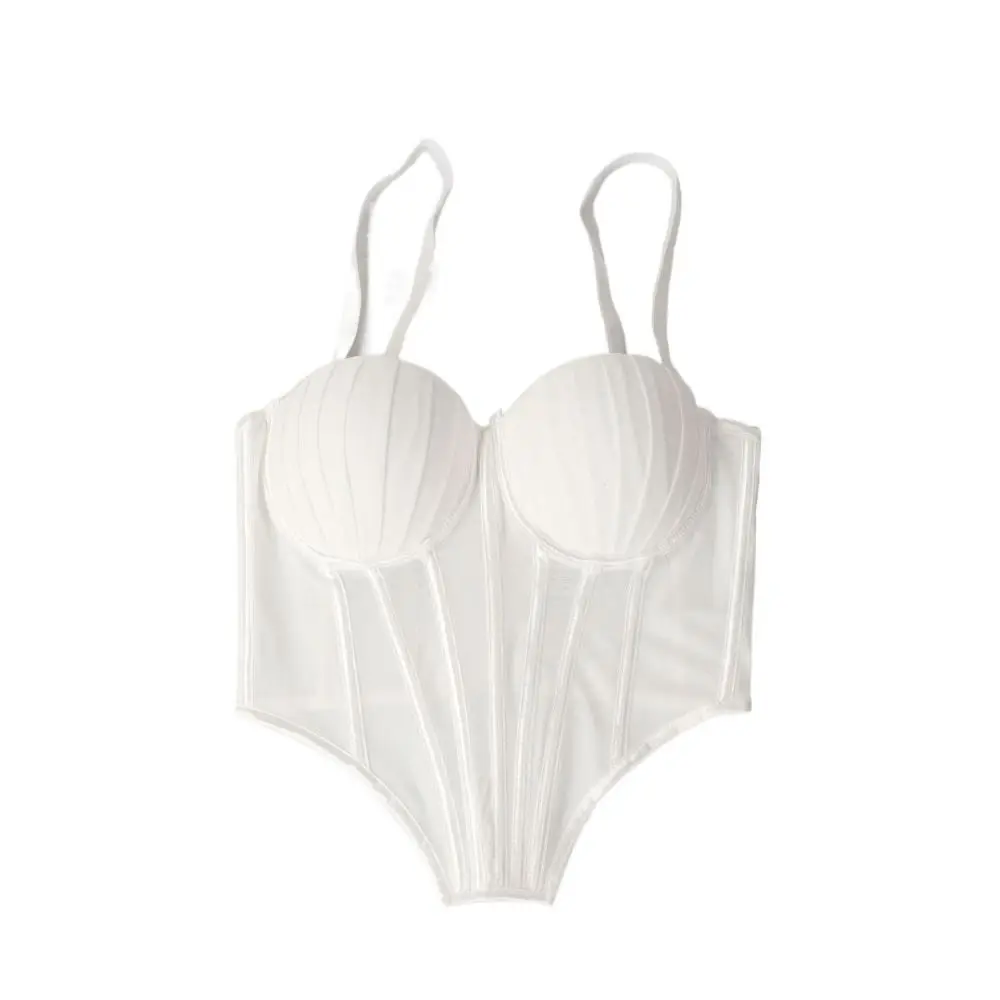 Camisola transparente elegante sin mangas con tirantes, Tops cortos de espina de pescado, ropa de calle, corsé de malla sin mangas para mujer