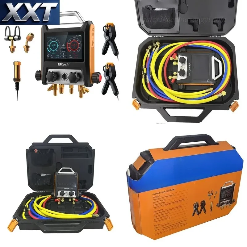 XXT Elitech MS-4000 Digital Manifold Gauge Intelligent Tool Temperature Tester Full Kit with Thermometer Clamps