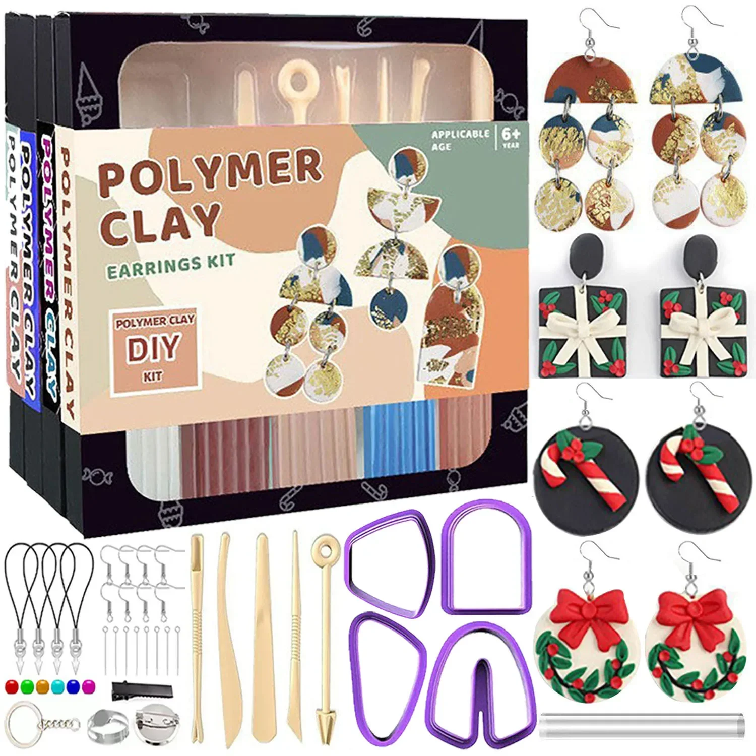 Polymer Clay Earring Jewelry Making Kit With Oven Bake Clay Cutters And Earring Rings&Hooks Accessories Gift for Teens and Adult