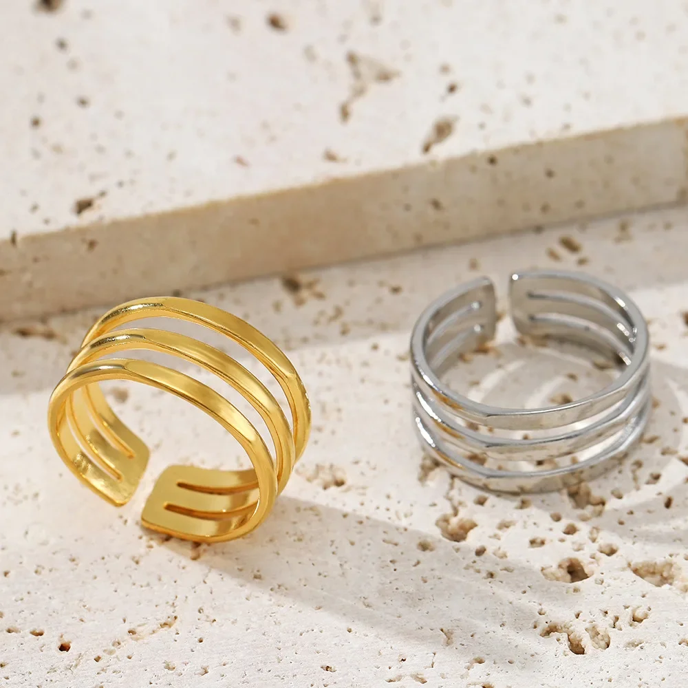 Aesthetic Stainless Steel Smooth Multilayer Rings For Women Geometric Wedding Couple Rings Opening Adjustable Jewelry Gifts image 4