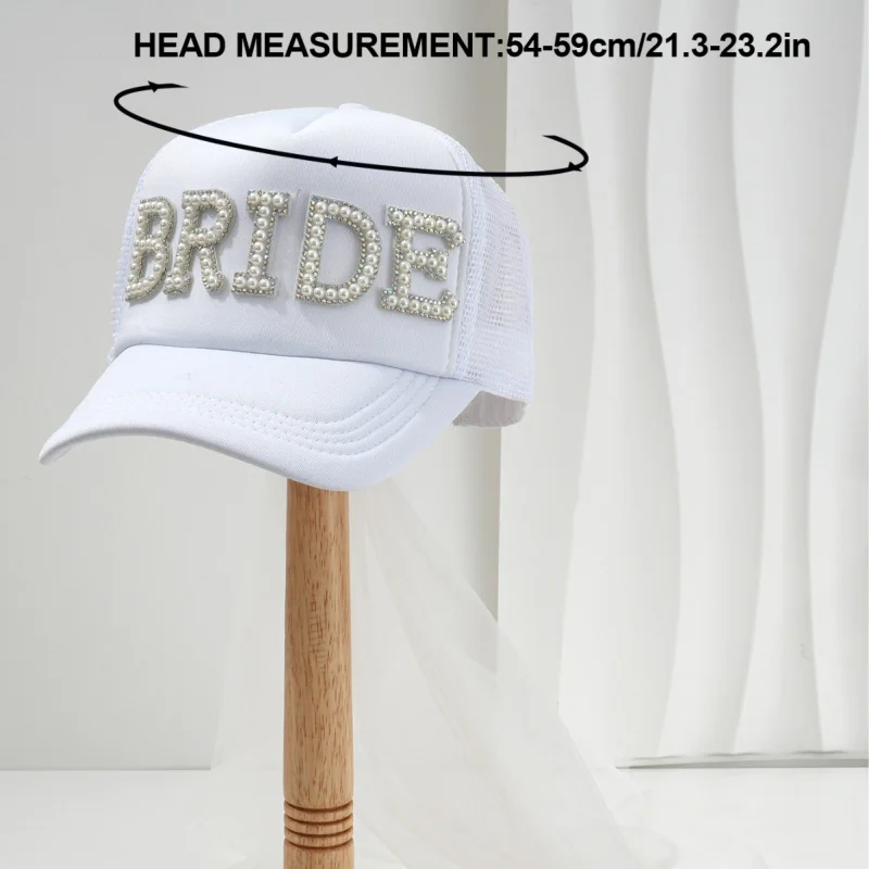 Women's Unisex Casual Sun Hat with Pearl Letter Grid Matching Bridal Veil Sweet Party Engagement Dad Trucker Caps