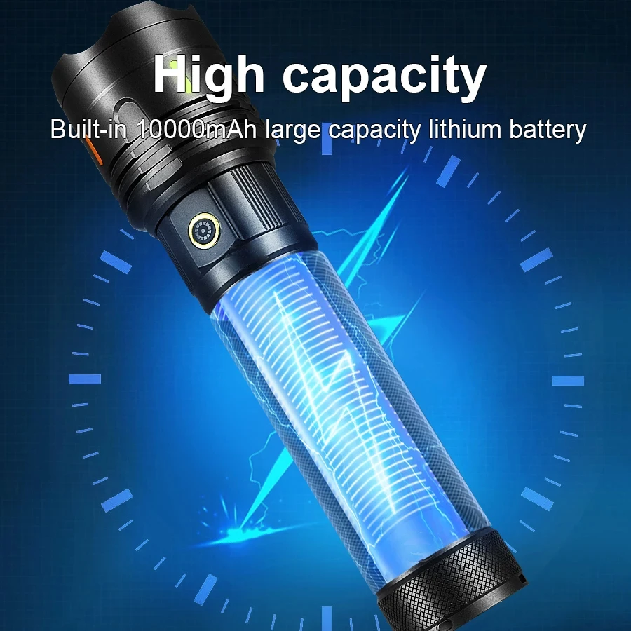 10000mAh Super Big Flashlight USB Rechargeable 30W Most Strong LED FlashLight Long Range Torch Zoom Camping Hunting Lantern