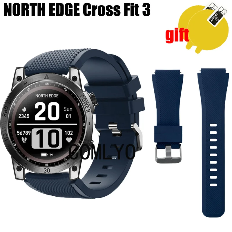 3in1 Voor North Edge Cross Fit 3 Band Smart Watch Vrouwen Heren Band Siliconen Vervangende Armband Sport Riem Screen Protector Film