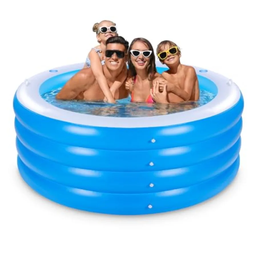 

Inflatable Pool with SeatingFour-Tier 72" x 27"Inflatable Swimming Pool with Drink Holder Handles Summer Family Water Park Back