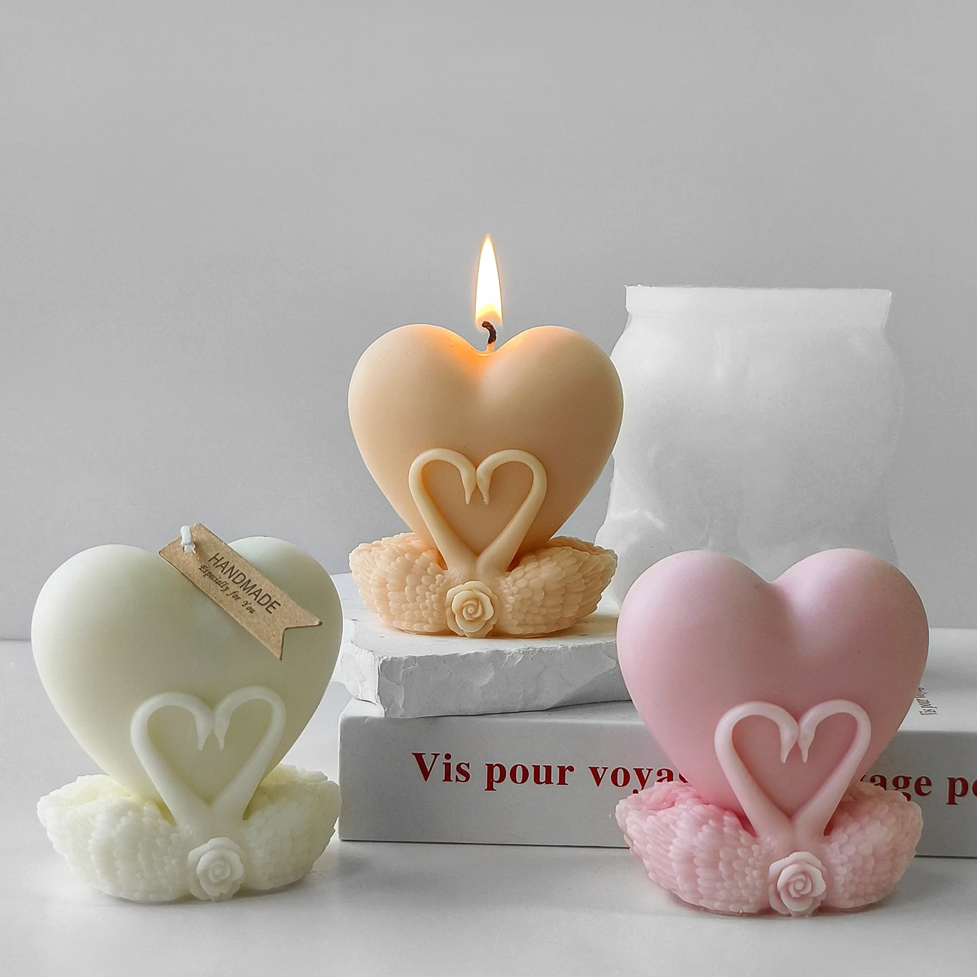 3D Swan Heart Candle Silicone Mold Valentine's Day Handmade Gifts Swan Plaster Resin Ornaments Mold Soap Candle Making Supplies