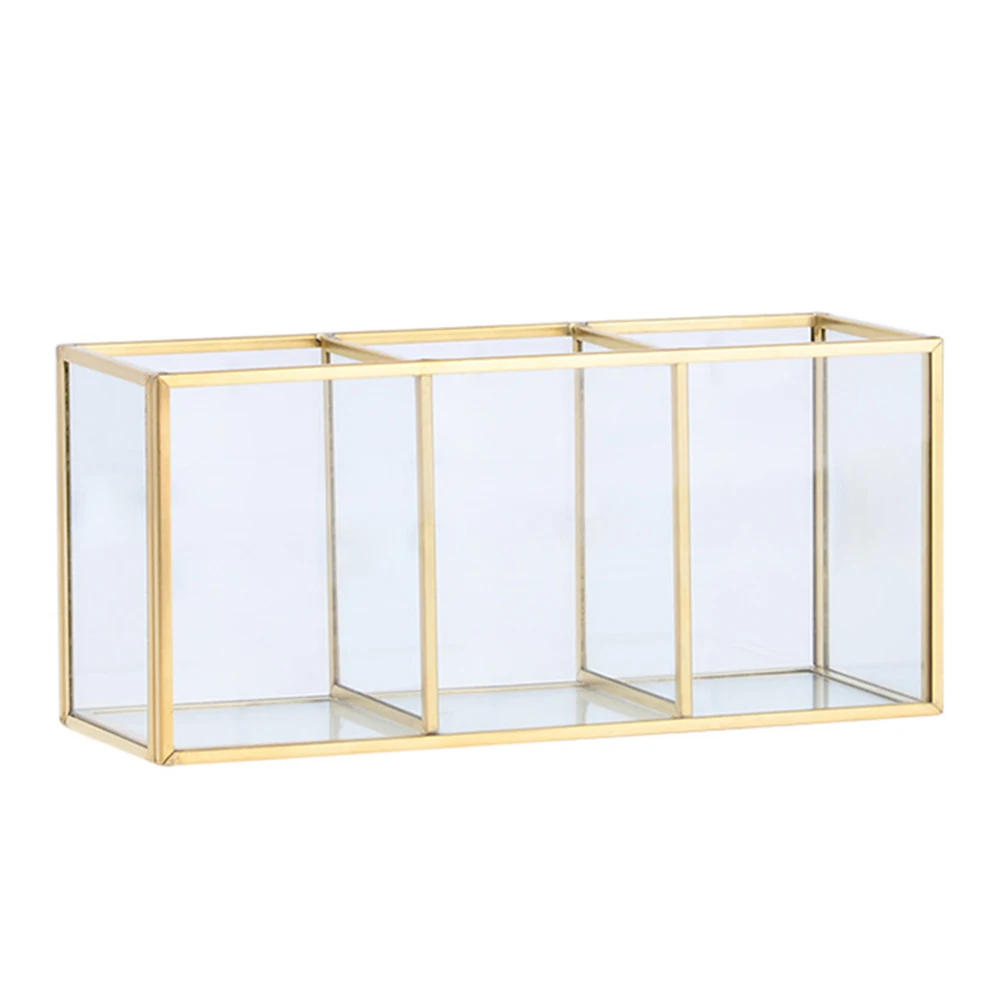 Nordic Transparent Painting Grid Glass Storage Tank Box Luxury Modern Container Makeup Cosmetics Storage Brush Storage Hot Sale