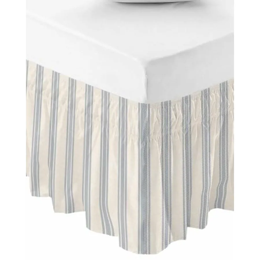 

Синяя полосатая юбка для кровати размера Queen, 18 дюймов, регулируемая, на резинке, пылезащитная, с оборками, для кровати Queen, в современном фермерском стиле, полосатая, R