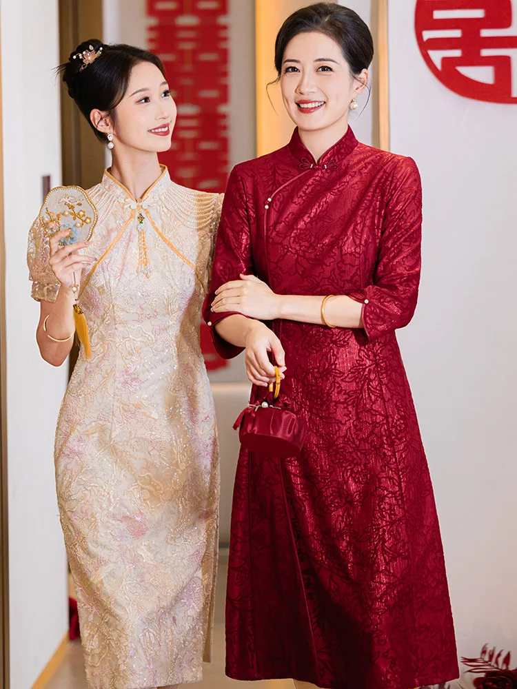 

Elegant Chinese Style Wedding Dress Improved Version for Mother of the Bride High End Luxury mid Age Women's Fashion