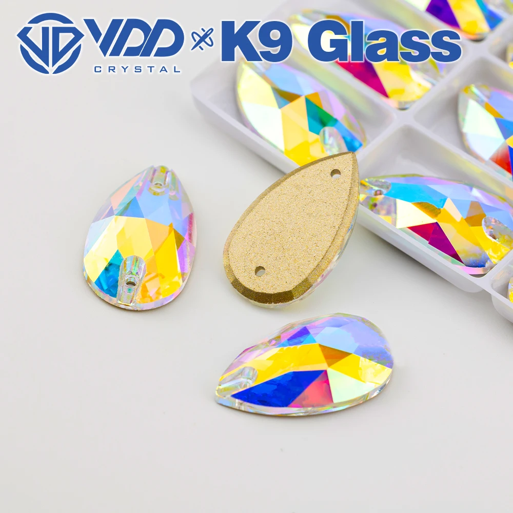 VDD S255 Crystal AB Pear Top Quality K9 Glass Sew On Rhinestones Crystal Flatback Sewing Strass Stones For Garment Wedding Dress