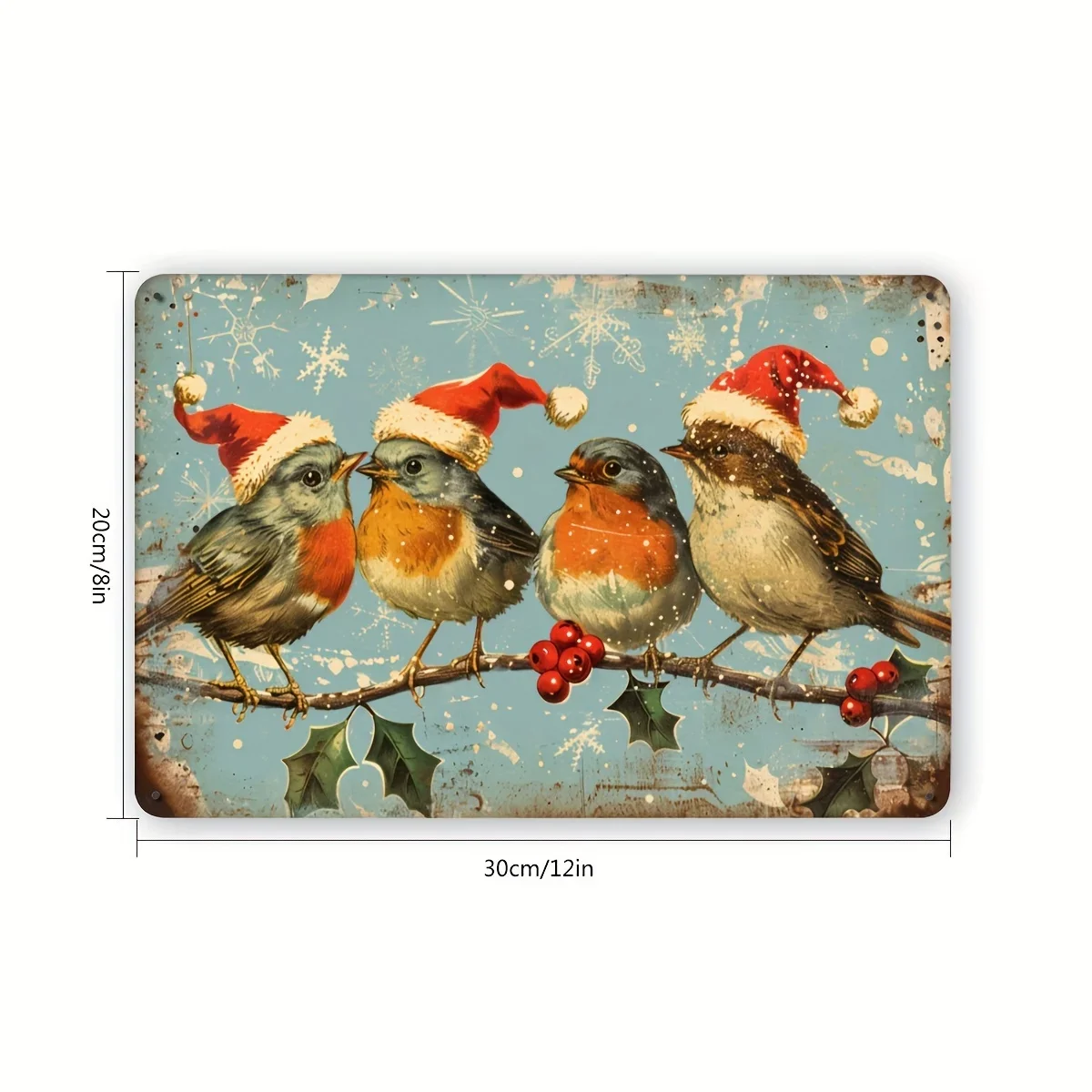 Vintage Metal Tin Sign Featuring Birds, Perfect for Christmas Indoor And Outdoor Decoration. This Iron Artwork Can Be Hung in Va