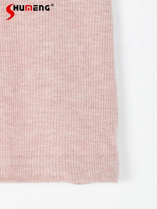 Japanese Sweet Stitching Knitted Top 2024 Early Spring New Elegant Square Collar Simple Splicing Long Sleeve Pullover Knit Shirt