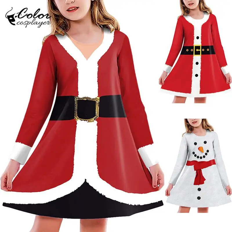 Color Cosplayer Child Christmas Dress Kid Santa Claus Cosplay Costume Snowman Pajamas Fantasia Robe Sleepwear Party Costume