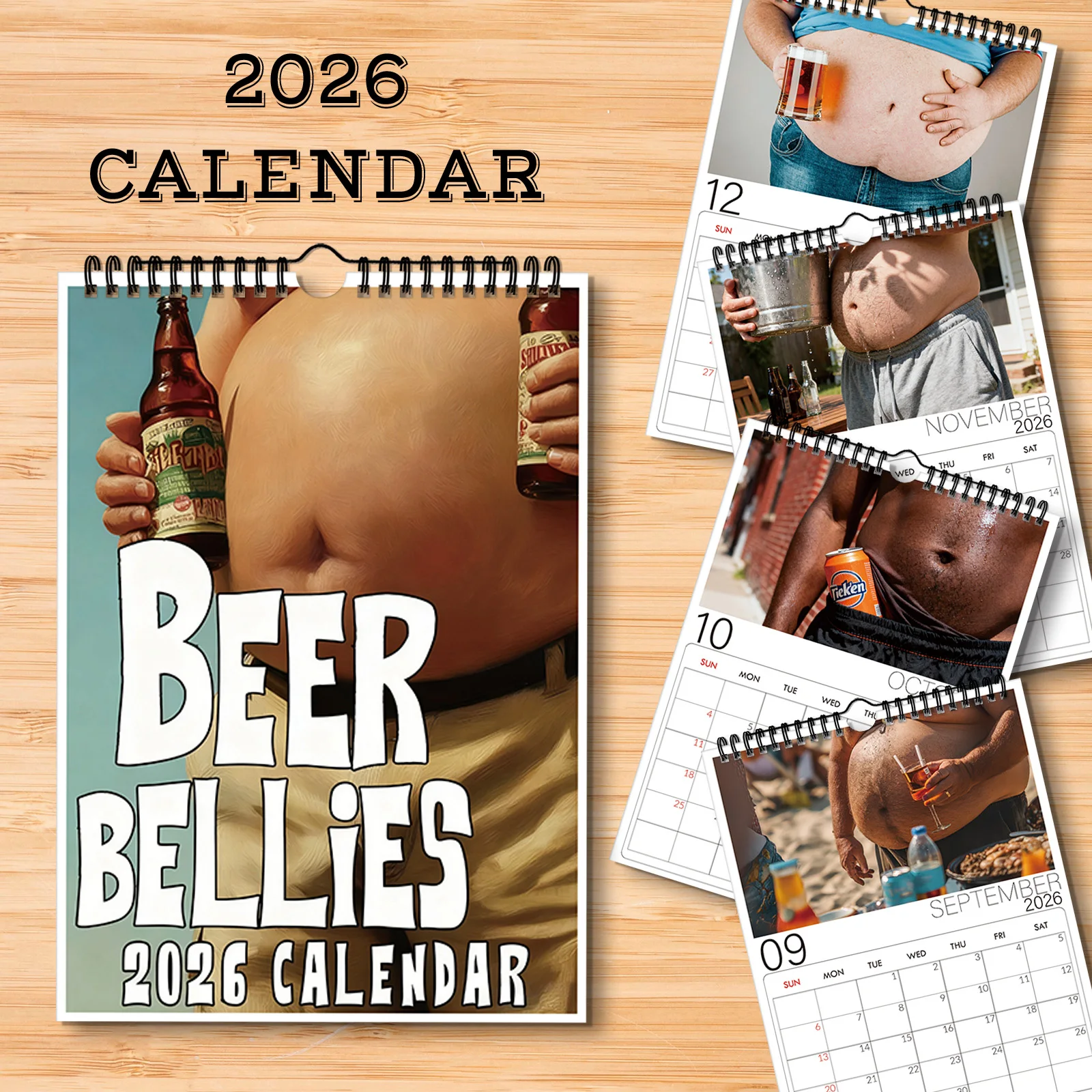 

1PC 2026 Beer Bellies Themed Wall Calendar, Unique & Fun Hanging Calendar for Beer Enthusiasts & Humor Fans,