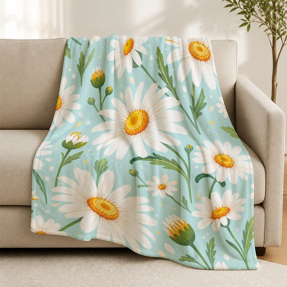 Decorative Floral Daisy Print Throw Blanket for Sofa Couch Cozy Knit Throw Home Decor Spring Summer Housewarming Gift