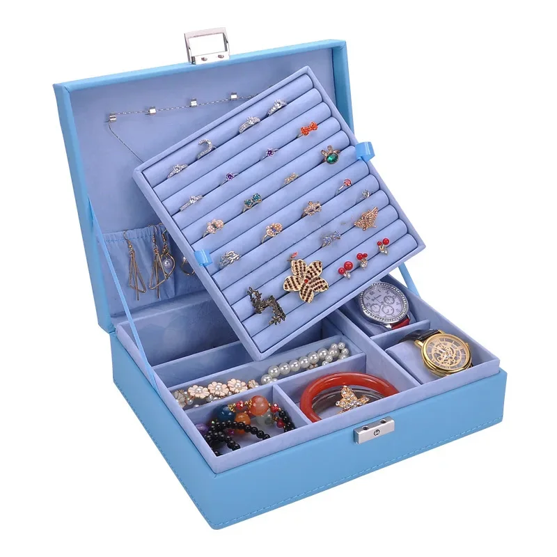 Large Capacity Leather Jewelry Storage Boxes Women' Ring Earring Necklace Organizer Case Simple Solid Color Jewelry Boxes