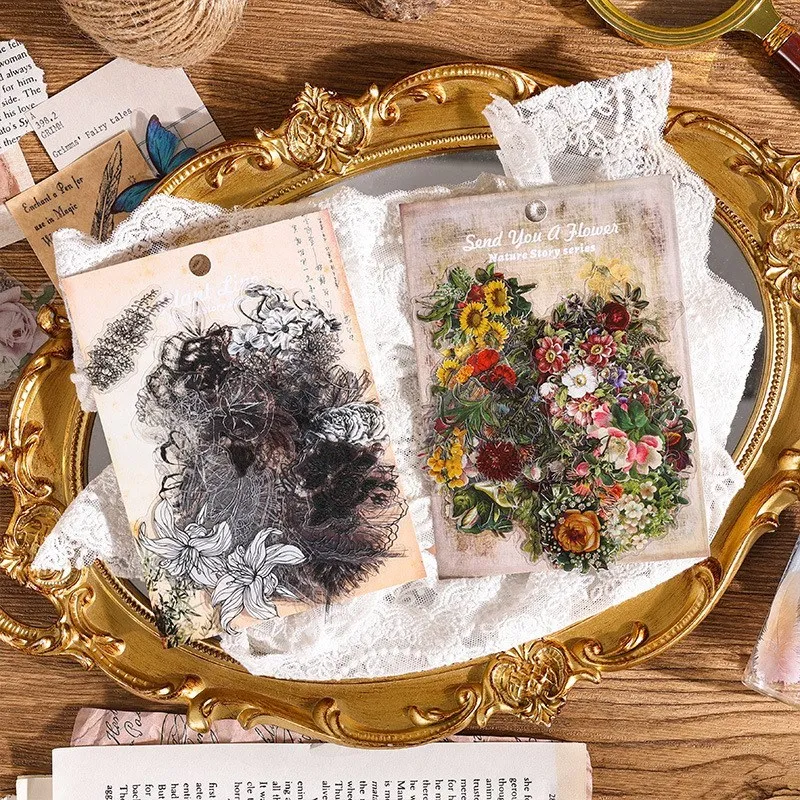 60 Pcs Nature Transparent Stickers Flora Plants Decorative sticker For Journaling Photo Album Card Making Crafts