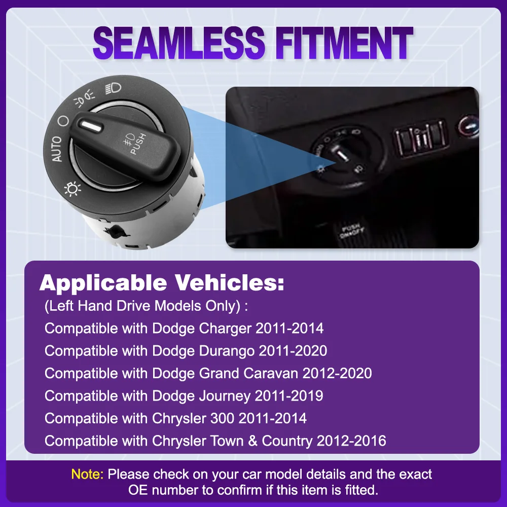 

Auto Headlight Switch Fog Light Control for Dodge Grand Caravan Charger Durango Journey Chrysler 300 Town & Country 56046258AB
