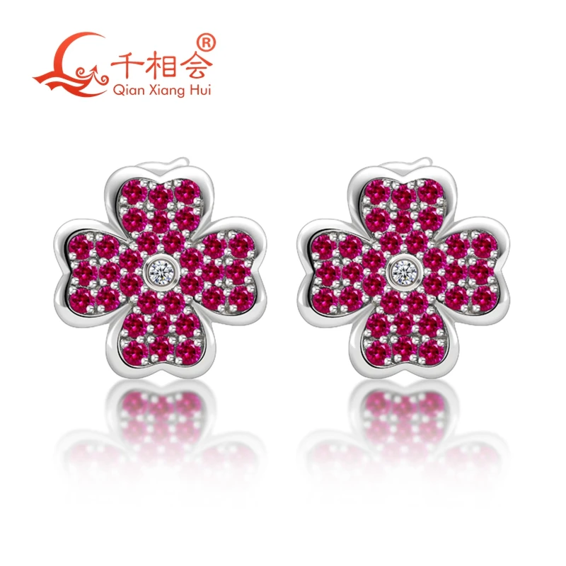 Lab Ruby/Sapphire/Emerald 925 Silver Clover Stud Earrings | Lucky Charm | Elegant & Versatile | Dainty Gift for Her | Birthday