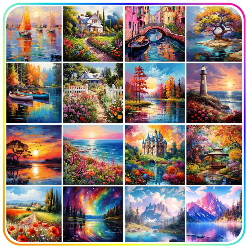 

RUOPOTY Diamond Painting Complete Kit Crystal Scenery Forest Tree Flower Buildings Handicraft Handiwork Art 5D Diamond Home Deco