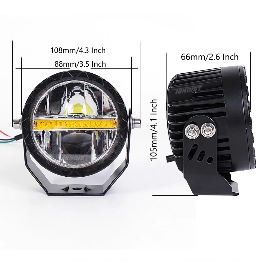 3.5 Inch White Yellow With Yellow DRL High Low Beam LED Work Head Fog Driving Light For Car SUV Truck ATV UTV 12-48V