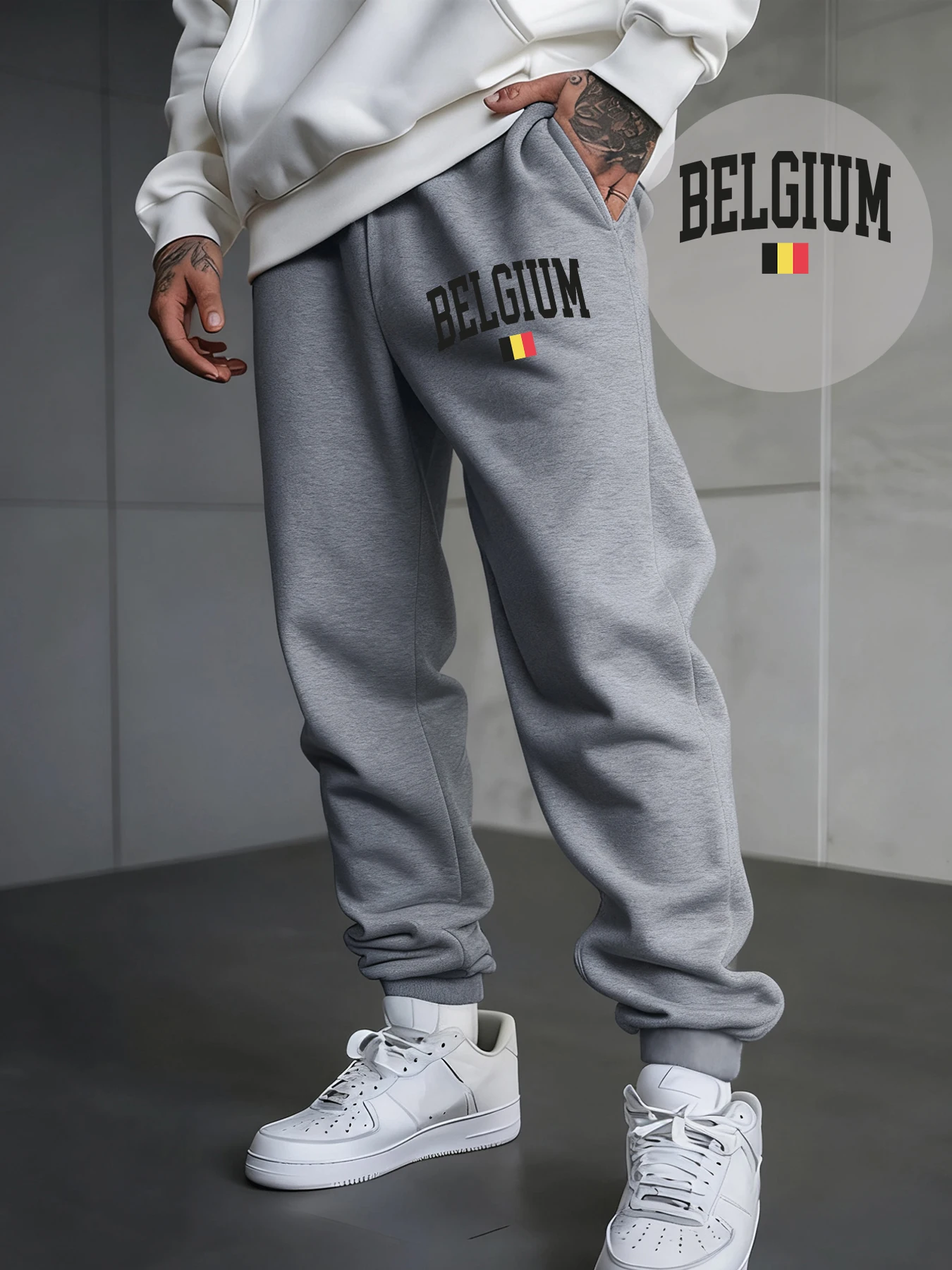 

Belgium Letter And Flag Print Men Sweatpant Street Fleece Pant Autumn Soft Jogging Pants Sport Drawstring Harajuku Trouser