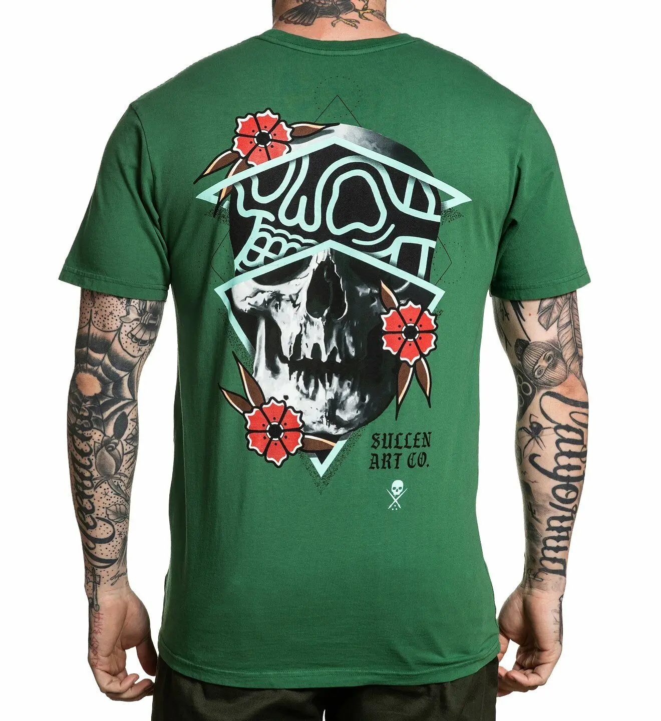 

Sullen Chris Rigoni Skull Tattoo Art Flowers Green Retro Urban T Shirt SCM2758