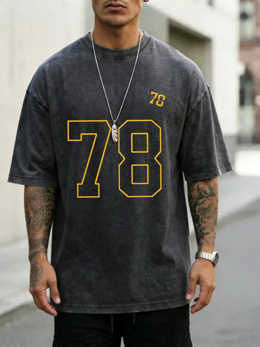 Number 78 Large Printed Washed T-Shirts Mens Oversized Cotton T Shirts Summer O-Neck Short Sleeve Tops Casual Basic Male Clothes