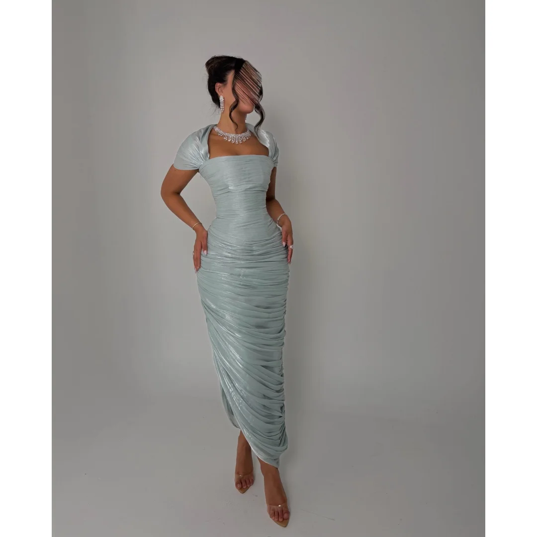 Bella Customized Square Collar Glitter Fabric Prom Dress Pleats vestidos de noche Tra‑length Elegant Luxury Evening Dresses 2026