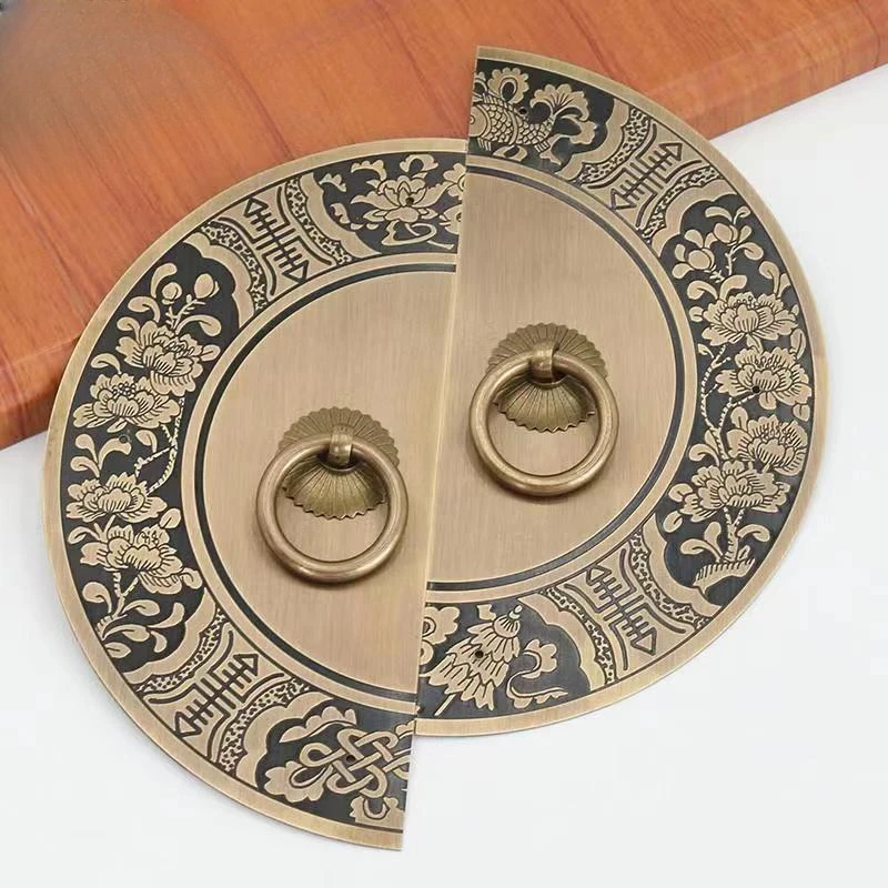 Chiński antyczny mosiężny uchwyt do drzwi szafki Pierścień do butów Uchwyt do szafki kuchennej Okrągłe drzwi do szafy Miedziany uchwyt Akcesoria meblowe