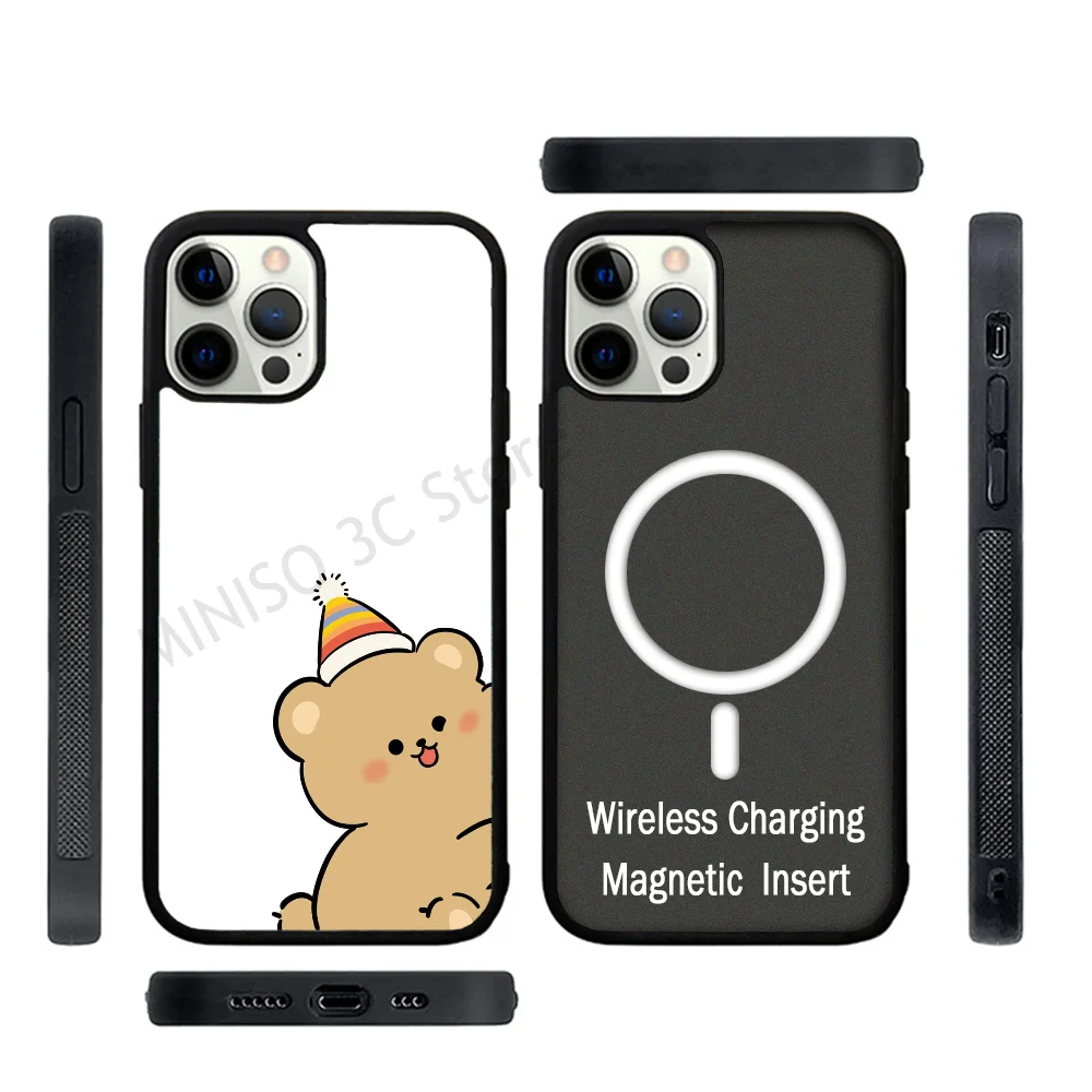 

Funny Cartoon Pinch Butt Bear Rabbit Couple Phone Case Strong Magnetic For IPhone 15 14 13 Pro Max 11 12 Mini For Magsafe